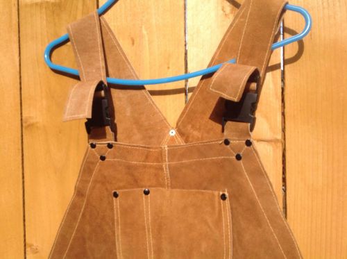 ( size s ) brown genuine cowhide leather work bib overalls adjustable straps for sale