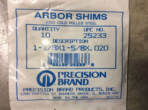 Precision Brand Arbor Shims 25233 1-1/8x1-5/8x.020 Quantity Of 10