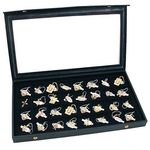 32 earring jewelry display case clear top black new for sale