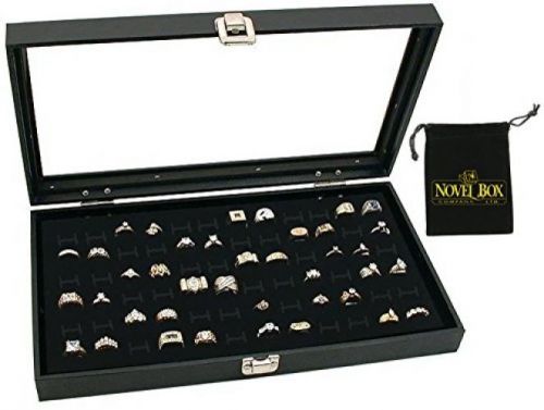 Novel Box® Glass Top Black Jewelry Display Case 72 Slot Compartment Ring Tray