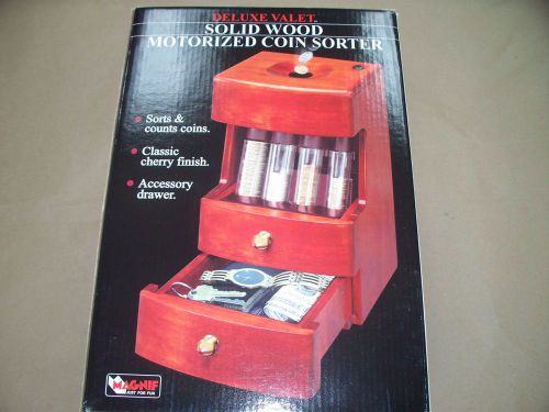 ++ NEW DELUXE VALET SOLID WOOD MOTORIZED COIN SORTER, CHERRY, ACCESSORY DRAWER