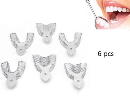 6Pcs Dental Autoclavable Metal Impression Trays Stainless Steel Upper&amp;Lower