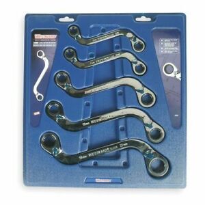 Westward 1Lce8 Ratchet Obstruction Wrench Set,S-Shape