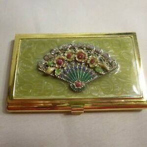 Art Deco Enamel w Rhinestone studded Fan - Credit Card / Business Card CASE