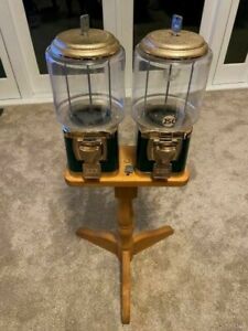 Bulk Double Barrel Gumball / Candy Vending Machine w/ Wood Stand
