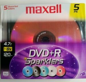 Maxell DVD+R Sparklers 5 Pack  4.7GB 120min up to 8 Recordable New