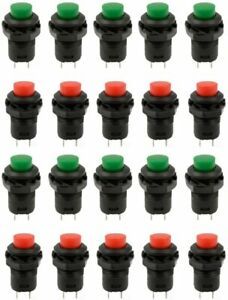 HONBAY 20 Pcs 1.2inch Thread Green &amp; Red Cap SPST Latching Type Push Button...