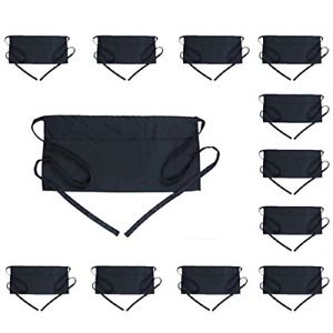 BOHARERS Waist Apron with 3 Pockets 12 Pack - Black Waitress Server Short Apron