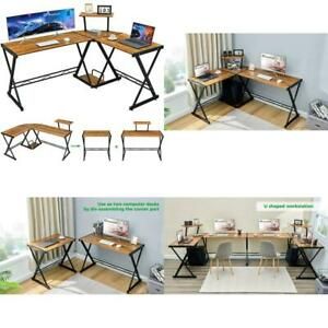 Greenforest L Shaped Desk 58” Reversible Corner Computer Desk With Movable She