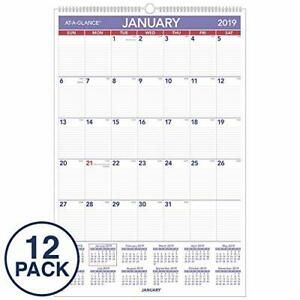 AT-A-GLANCE 2019 Monthly Wall Calendars 20&#034; x 30&#034; XLarge Wirebound 12 Pack PM...
