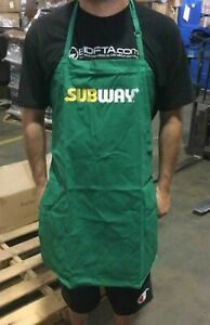 2-pk Full Size Bib Apron, Green, Restaurant “Subway” Embroidered, USA located