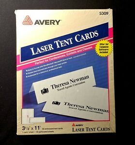 AVERY 5309 LASER TENT CARDS, 3 1/2&#034; X 11&#034;, EMBOSSED, 50 CARDS, NEW!