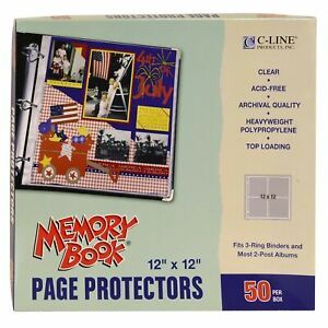 C-Line Memory Book 12 x 12 Inch Scrapbook Page Protectors, Clear Poly, Top Lo...