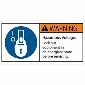 Tape Logic Warning Hazardous Voltage Durable Safety Label 2&#034; x 4&#034; Multi-Color...