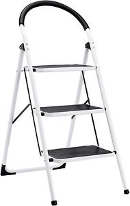 3-Step Ladder Anti-Slip folding Steel and Wide Pedal, 200-Pound Capacity