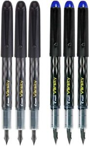 Pilot Varsity Disposable Fountain 6 Pack Combo, 3 Black Pens and 3 Blue Pens