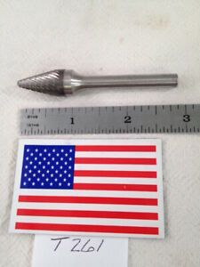 1 NEW FALCON / SGS 1/4&#034; SHANK CARBIDE BURR. SM-5 SINGLE LINE CUT. CONE  -T261-
