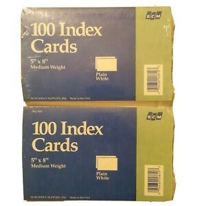 Two 100 Packs of 5&#034;8&#034; Blank White Medium Weight Index Cards