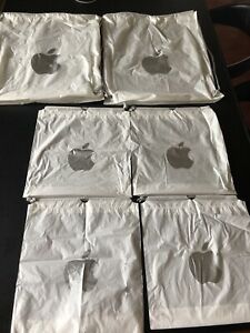 Lot of 6 - Apple Store Plastic Drawstring Shopping Bags - 3 Small 2  Large