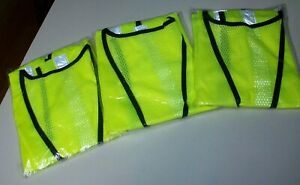 ~3~High Visibility Safety Vests~ Adjustable~ Yellow Netting~ New~ Lightweight