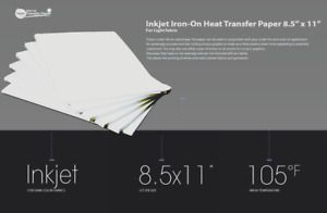 Inkjet Iron-On Heat Transfer Printer Paper Light Fabric 50 Sheets - 8.5&#034; x 11&#034;