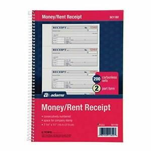 Adams Money and Rent Receipt Book, 2-Part Carbonless, 7-5/8&#034; x 11&#034;, Spiral