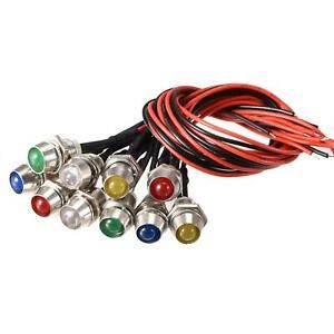 LED Indicator Light AC/DC 24V 8mm Panel Mount Red Yellow Blue Green White 10Pcs