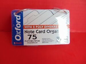 OXFORD 10008 75 Note Card Organizer (((NEW))) With 2 Poly Dividers 3&#034; x 5&#034;