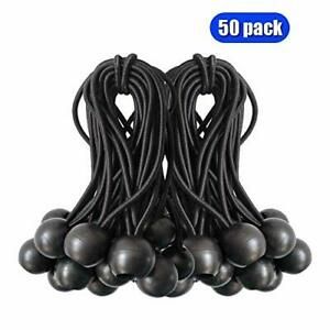 Ball Bungee Cords, 50 Packs Black Tie Down Cords for Tarp, Canopy 4 Inch
