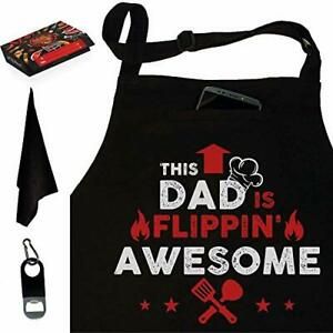Dad BBQ Apron Funny Apron Grill Apron Chef Apron Black Kitchen Apron with 3 P...