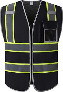 JKSafety 3 Pockets High Visibility Zipper Front Safety Vest MESH Lite | Black wi