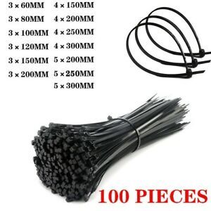 Self-locking Plastic Nylon Cable Tie Fixing Ring Zip Black 100 pcs Wrap Lock
