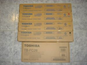 Genuine Toshiba T-FC28 Toner Set C,M,Y,K &amp; Waste Container - NEW!!!