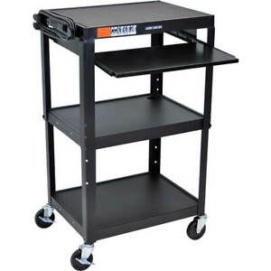 LUXOR 24&#034; TO 42&#034; HEIGHT ADJUSTABLE AV / UTILITY CART WITH KEYBOARD TRAY BLACK