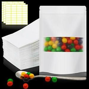 White Kraft Bags With Window 100 pcs 6.7&#034; x 9.4&#034; Kraft Stand Up Pouches Seala...