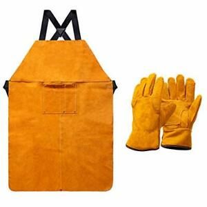 Heavy Duty Work Shop Leather Welding Apron with Welding Gloves Included, Safety