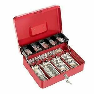 Cash Box with Money Tray and Key Lock Large Metal Money Safe Box with Cantilever