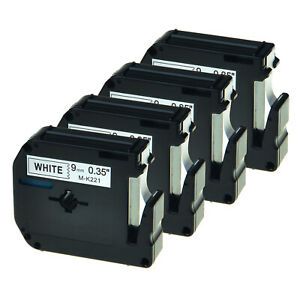 4PK Black on White Cassette Label Tape For Brother P-touch M-K221 M221 9mm