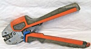 Stakon Thomas &amp; Betts ERG4001 Ratcheting Crimper Orange Grey Initials Peeling