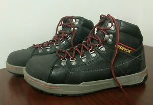 Cat Caterpillar Mens 10.5 M Steel Toe Work Boots Shoes Black Leather STK P90189