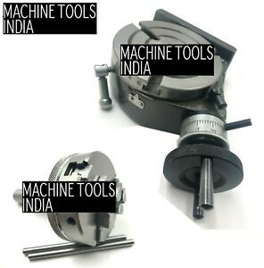 Rotary Table 4&#034; 100mm Horizontal Vertical MT2 Bore 3 Slot With 65MM Chuck Arbour