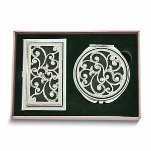 Swirl Crystal/Black Enamel Card Case and Mirror Gift Set