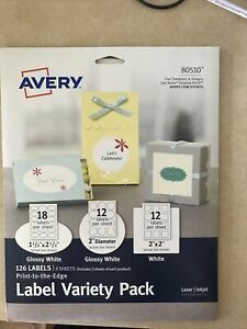 Avery Print to the Edge for Inkjet Label Variety Pack Glossy White 9 Sheets