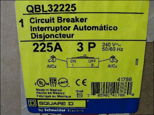 225 amp breaker for sale, Square d  qbl32225 circuit breaker 3 pole 225 amp nib