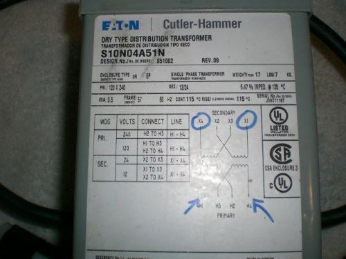 Cutler-hammer dry type distribution transformer s10n04a51n for sale