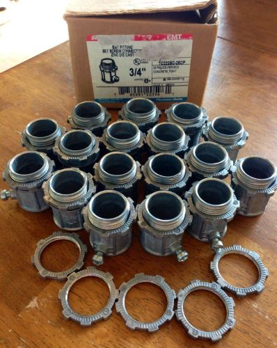 Lot of 17 emt fitting set screw connectors zinc die cast 3/4&#034; + 5 rings new for sale