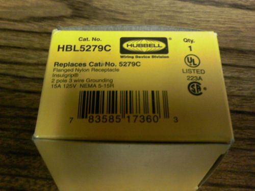 HUBBELL HBL5279C FLANGED NYLON RECEPTACLE 15A 125V NEMA 5-15R