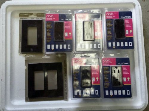 LOT OF 5-LUTRON CAR-15H-BR BROWN CLARO 15A 15AMP DUPLEX RECEPTACLE &amp; 2 PLATES