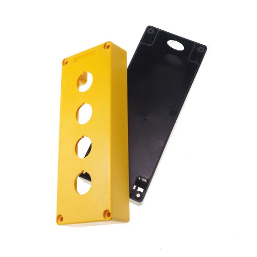 4 Hole 22mm Yellow Black  Push Button Switch Station Control Plastic Box  Case