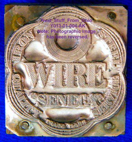 ?-> seneca wire™ &amp; mfg co. - fostoria, ohio - metal printing block - c1920&#039;s for sale